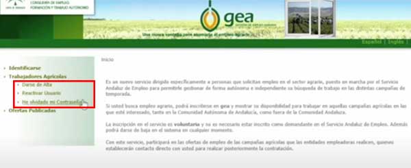 registro en la gestion de empleo agrario gea