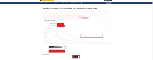 Introducir datos para cita previa en SEPE