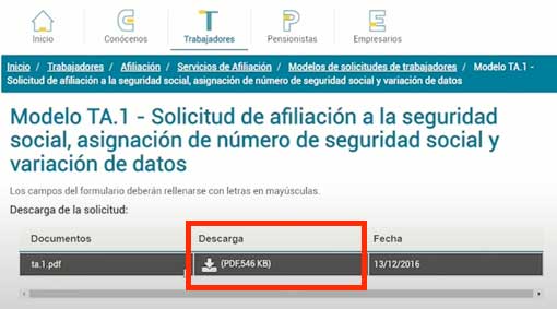 modelo ta 1 para descargar en solicitar numero de seguridad social