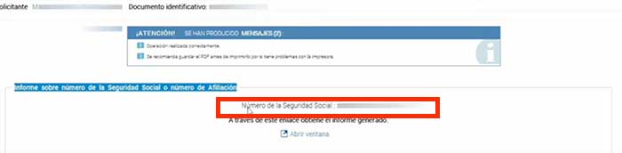 numero de la seguridad social solicitado