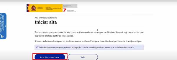 ACEPTAR Y CONTINUAR ALTA EN TRABAJO AUTONOMO SEGURIDAD SOCIAL