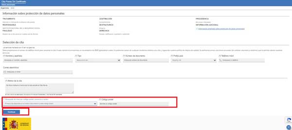 BUSQUEDA POR CODIGO POSTAL CITA PREVIA INSS