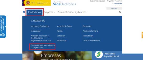 CITA PREVIA PARA PRESTACIONES Y OTRAS GESTIONES INSS