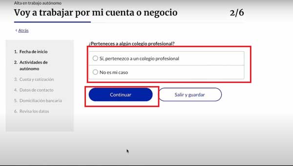 COLEGIO PROFESIONAL ALTA EN TRABAJO AUTONOMO SEGURIDAD SOCIAL