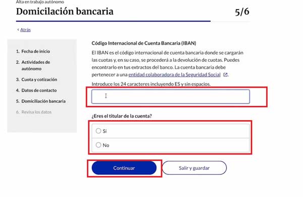 DATOS BANCARIOS ALTA EN TRABAJO AUTONOMO SEGURIDAD SOCIAL