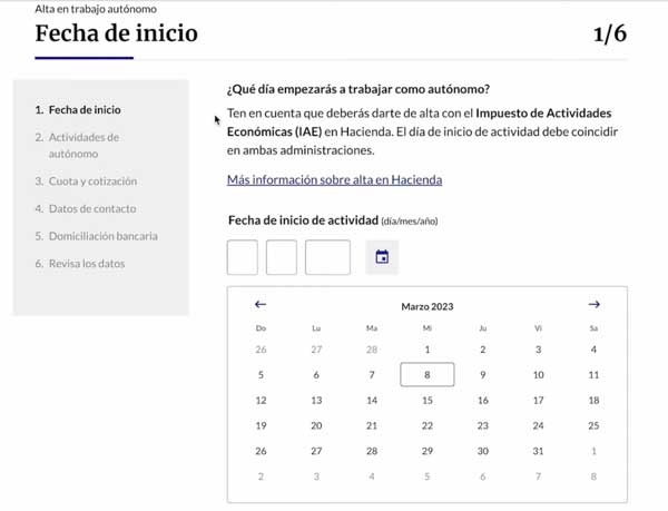 FECHA DE INICIO ALTA EN TRABAJO AUTONOMO SEGURIDAD SOCIAL