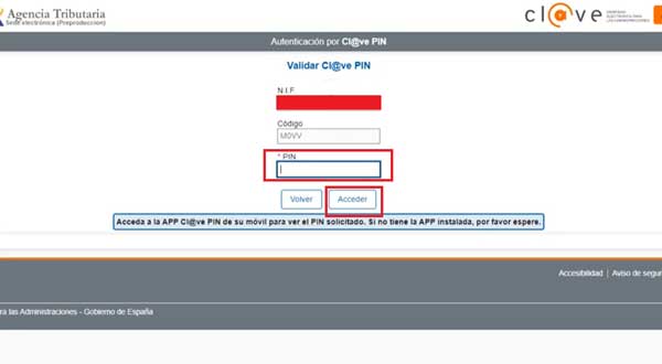 ACCEDER CON PIN FORMULARIO WEB