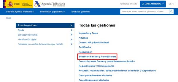 BENEFICIOS FISCALES Y AUTORIZACIONES AGENCIA TRIBUTARIA