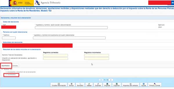 DECLARANTE Y RESUMEN DE LA DECLARACION INFORMATIVA FORMULARIO WEB