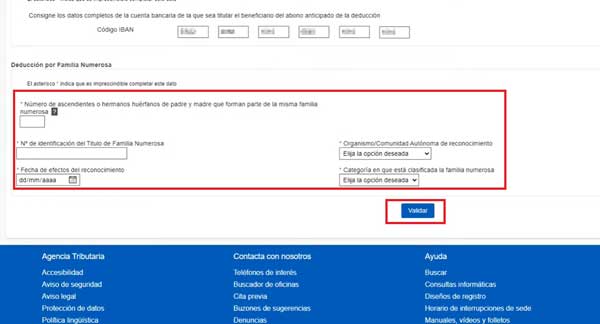 DEDUCCION POR FAMILIA NUMEROSA VALIDAR