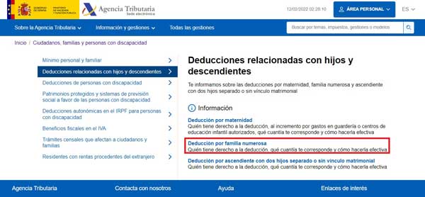 DEDUCCION POR FAMILIA NUMEROSA
