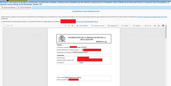 JUSTIFICANTE DE LA PRESENTACION DECLARACION INFORMATIVA FORMULARIO WEB