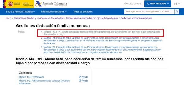 MODELO 143 IRPF ABONO ANTICIPADO DEDUCCION