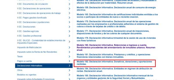 MODELO 182 DECLARACION INFORMATIVA
