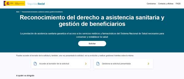 PAGINA PRINCIPAL RECONOCIMIENTO DEL DERECHO A ASISTENCIA SANITARIA Y GESTION DE BENEFICIARIOS