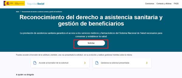 SOLICITAR RECONOCIMIENTO DEL DERECHO A ASISTENCIA SANITARIA Y GESTION DE BENEFICIARIOS