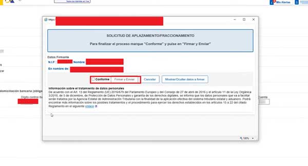 SOLICITUD DE APLAZAMIENTO CONFORME FIRMAR Y ENVIAR