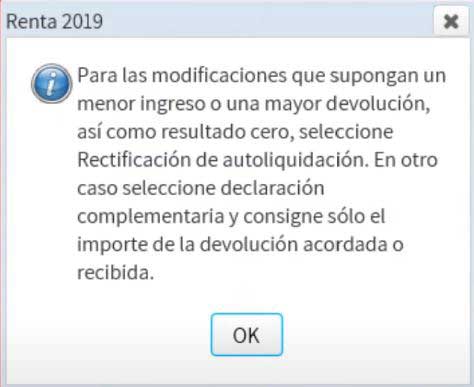 avisos sobre los distintos procesos de modificacion renta 2019
