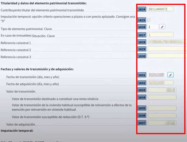 campos correspondientes de la declaracion