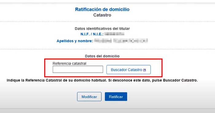 catastro para la ratificacion del domicilio fiscal renta