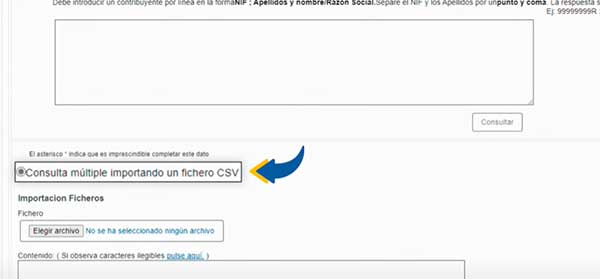 consulta multiple para validar datos del contribuyente en la aeat