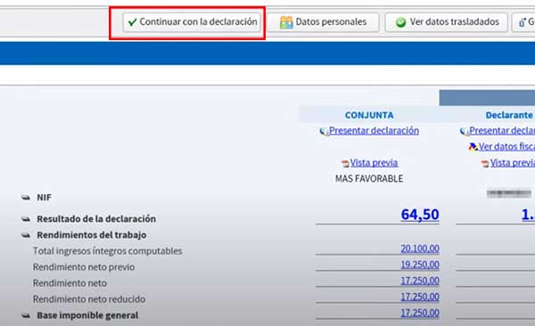 continuar con la declaracion en resumen de declaraciones