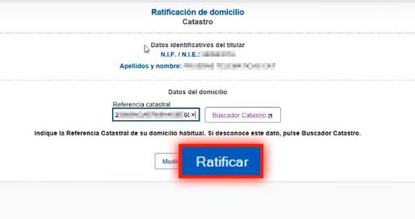 dato de referencia catastral para la ratificacion del domicilio fiscal