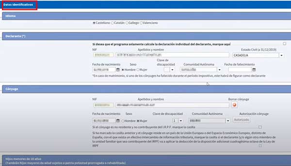 datos identificativos en renta web