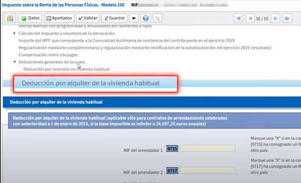 deduccion por alquiler de la vivienda en apartados deduccion general de la cuota