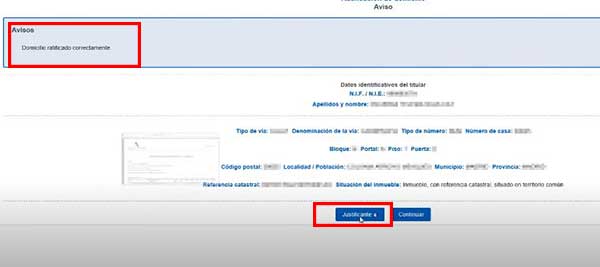 domicilio ratificado correctamente para la renta