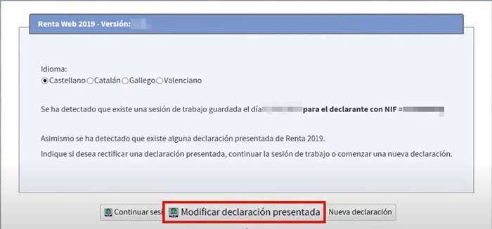 modificar declaracion presentada de la renta 2019