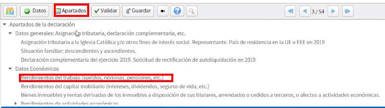 modificar rendimientos de trabajo en la renta