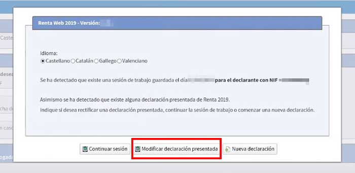 opcion de modificar declaracion de renta presentada