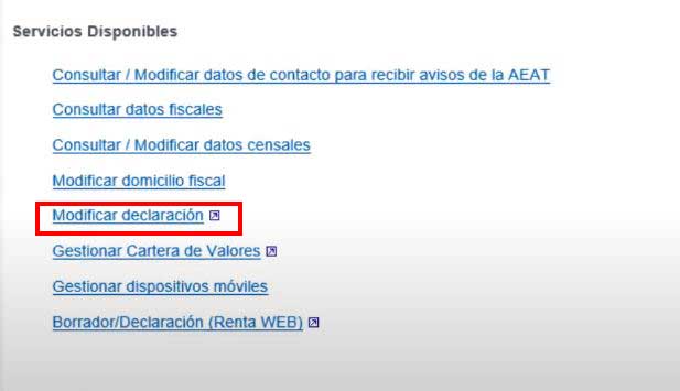 opcion modificar declaracion de renta