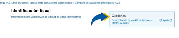 servicio de verificación de NIF de terceros para cuestiones censales