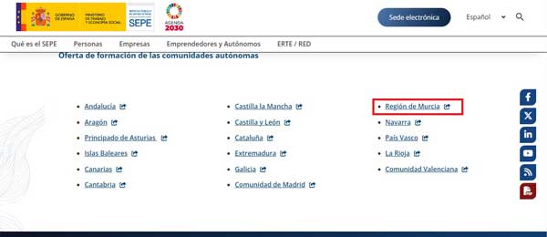 Cursos SEPE Región de Murcia
