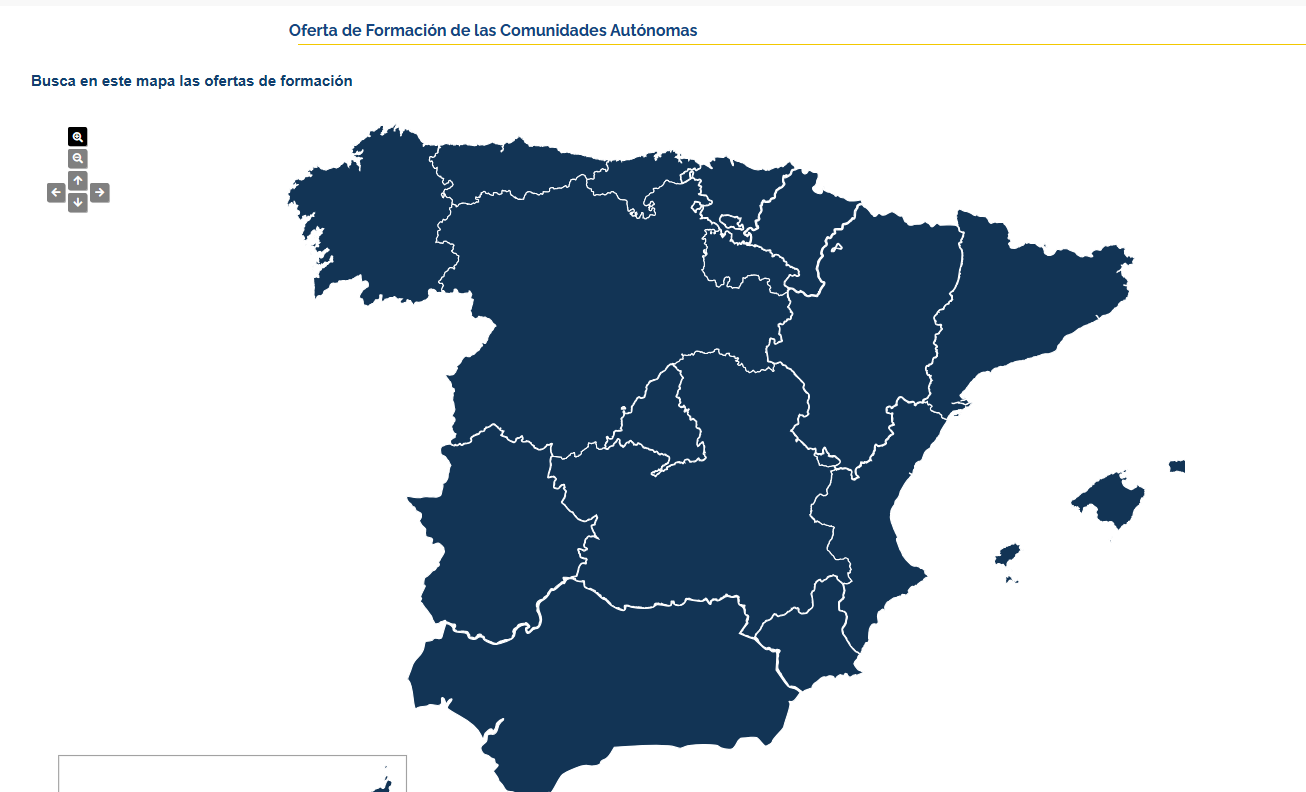 Mapa interactivo de comunidades autónomas para cursos SEPE