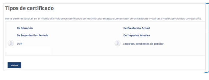 Seleccionar el tipo de certificado de prestación de desempleo en el SEPE