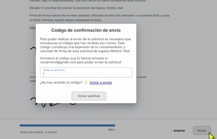 código de confirmación para solicitar ingreso minimo vital