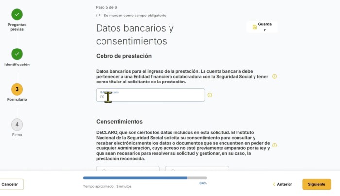 datos bancarios y consentimiento para solicitar ingreso minimo vital