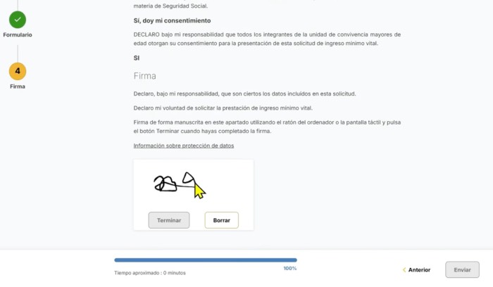 firmar documento para solicitar ingreso minimo vital