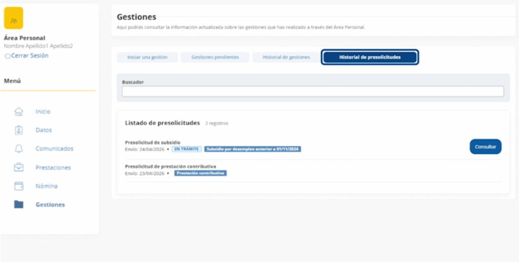 historial de presolicitudes area personal del sepe