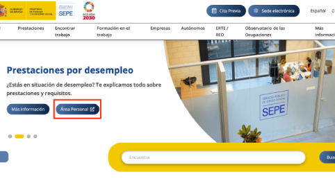 ingresar al area personal para solicitar paro por internet en el sepe
