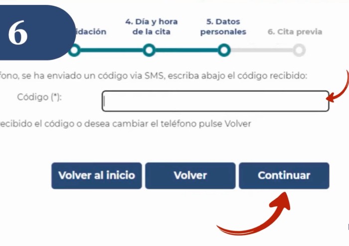 Ingresar el código SMS para pedir cita previa en el SEPE