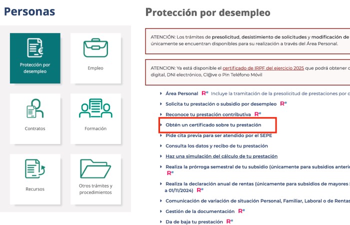 Obtener un certificado sobre tu prestación en el SEPE