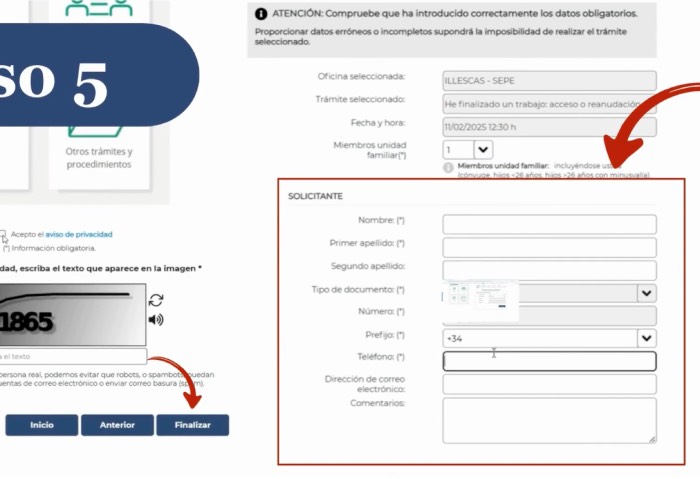 Rellenar los datos personales para pedir cita previa en el SEPE