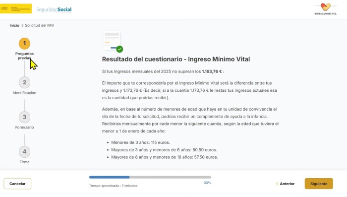 resultado cuestionario para solicitar ingreso minimo vital