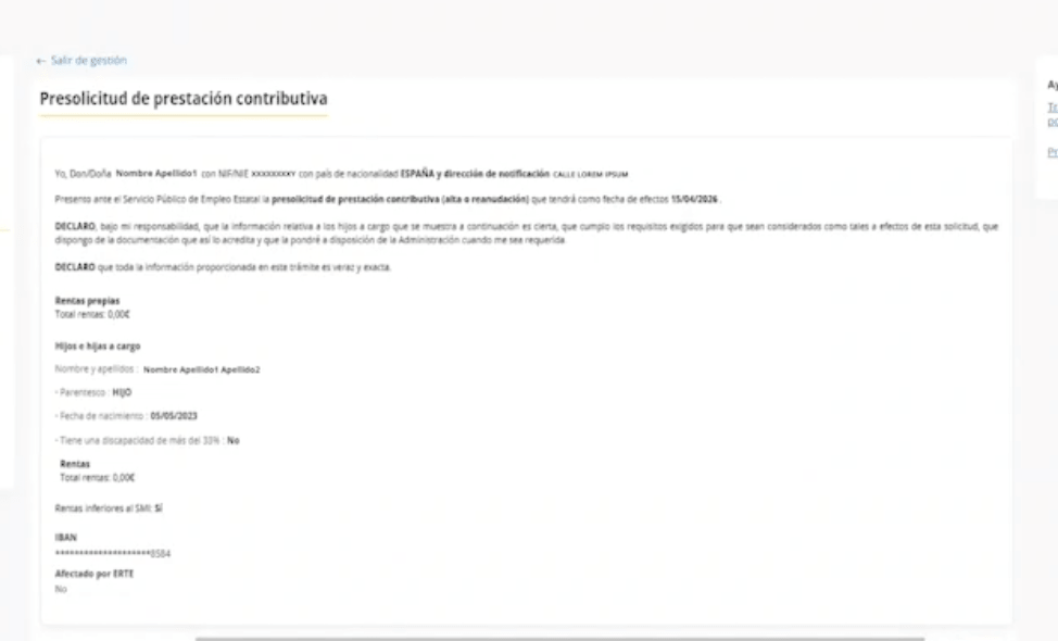 resumen prestacion de solicitud contributiva en el sepe