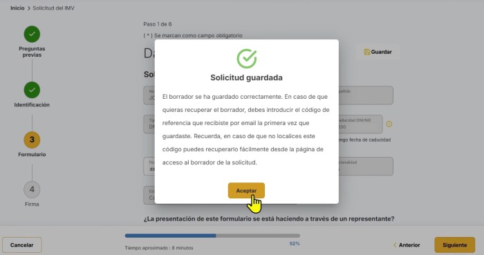 solicitud guardada para solicitar ingreso minimo vital