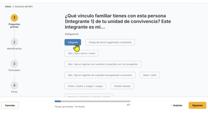 vinculo familiar con solicitante del ingreso minimo vital